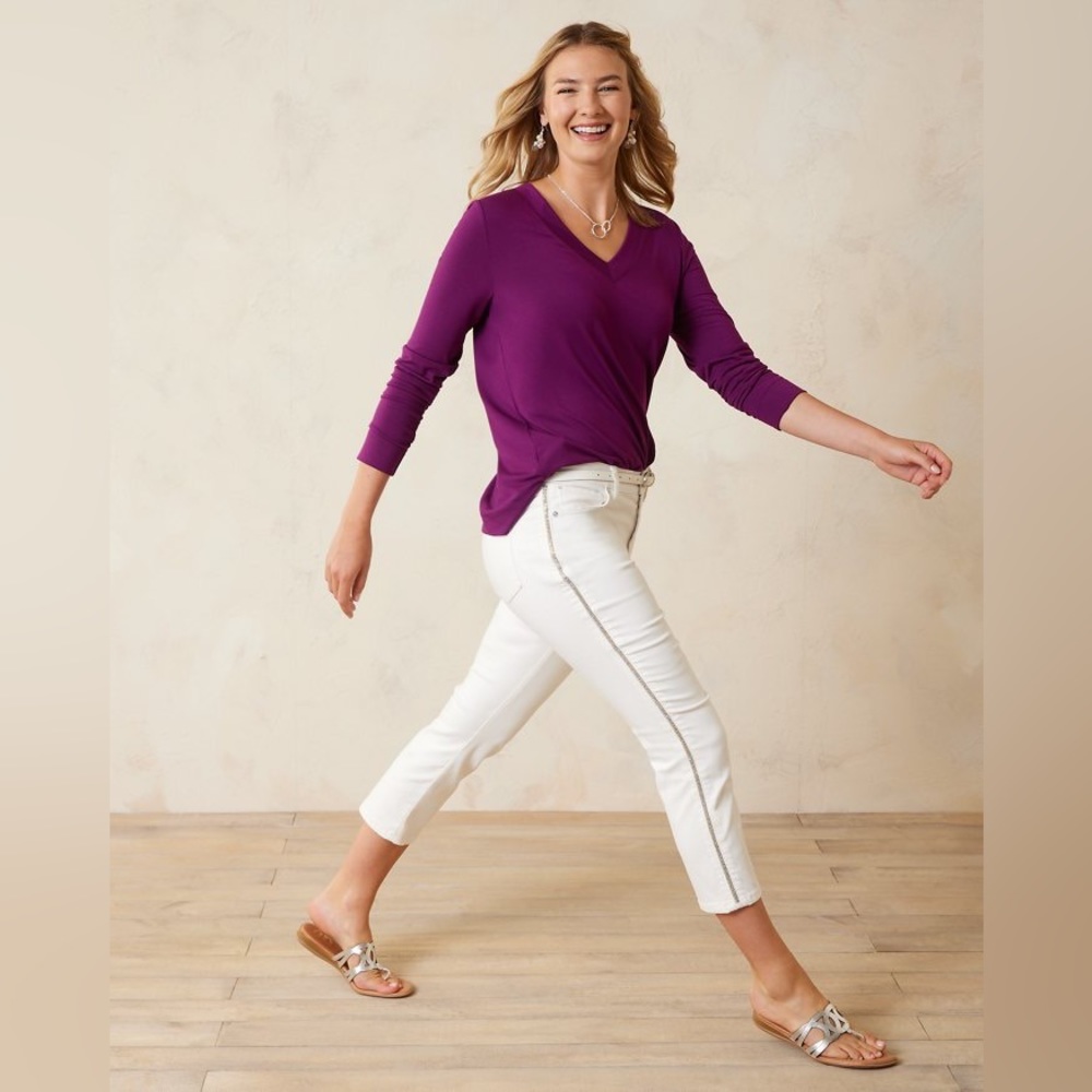 Sparkly Twill Tux Cropped Jeans